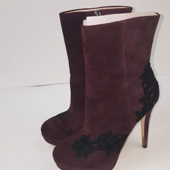 SOLDPurple Italian Booties La fenice Veneiza Plum Lace Suede Leather Ankle Boots - Picture 6 of 8